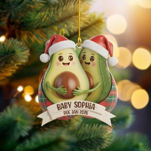 Avocado Expecting Parents Personalized Christmas Ornament,2-4 Avocados Expecting a Baby,Personalized Couple Ornament,Pregnancy Ornament - Image 4