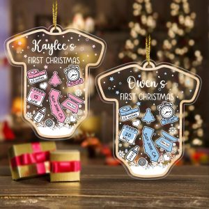 Baby Onesie First Christmas Ornament 2025 – Personalized Birth Stats Keepsake, Custom Newborn Gift with Name, Date, Weight & Location - Image 1