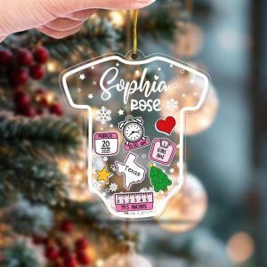 Baby Onesie First Christmas Ornament 2025 – Personalized Birth Stats Keepsake, Custom Newborn Gift with Name, Date, Weight & Location - Image 11