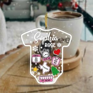 Baby Onesie First Christmas Ornament 2025 – Personalized Birth Stats Keepsake, Custom Newborn Gift with Name, Date, Weight & Location - Image 13