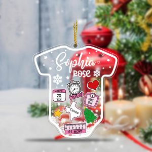 Baby Onesie First Christmas Ornament 2025 – Personalized Birth Stats Keepsake, Custom Newborn Gift with Name, Date, Weight & Location - Image 19