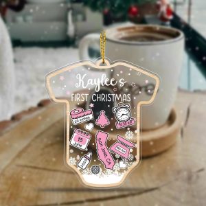 Baby Onesie First Christmas Ornament 2025 – Personalized Birth Stats Keepsake, Custom Newborn Gift with Name, Date, Weight & Location - Image 3