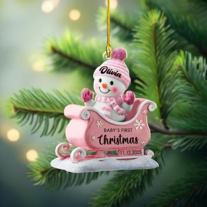 Baby’s First Christmas Ornament 2025, Personalized Snowman Ornament, Custom Pink Sleigh Decoration, Custom Christmas, New Baby Holiday Gift - Image 7