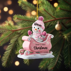 Baby’s First Christmas Ornament 2025, Personalized Snowman Ornament, Custom Pink Sleigh Decoration, Custom Christmas, New Baby Holiday Gift - Image 8