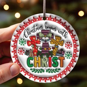 Christian Christmas Ornament – Christmas Begins With Christ – 3D Faith Cross Keepsake for Tree, Religious Holiday Gift or Decor - Image 1