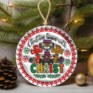 Christian Christmas Ornament – Christmas Begins With Christ – 3D Faith Cross Keepsake for Tree, Religious Holiday Gift or Decor - Image 2