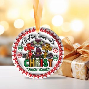Christian Christmas Ornament – Christmas Begins With Christ – 3D Faith Cross Keepsake for Tree, Religious Holiday Gift or Decor - Image 4