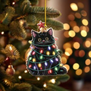 Christmas Cat Ornament, Black Cat Christmas Tree Decor, Cat Lover Tree Decoration, Cute Cat for Xmas Gift,Black Cat Siamese Cat Bengal Lover - Image 2