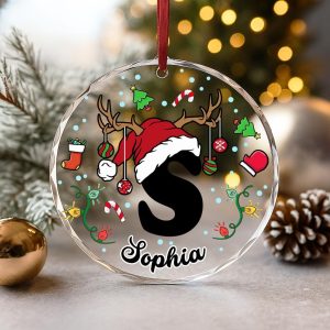 Custom Glass Initial Ornament 2025 – Personalized Name Christmas Gift – Holiday Tree Decoration for Kids, Friends & Family - Image 1