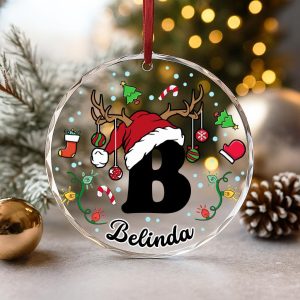 Custom Glass Initial Ornament 2025 – Personalized Name Christmas Gift – Holiday Tree Decoration for Kids, Friends & Family - Image 2