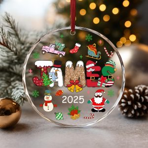 Custom Kids Christmas Ornament 2025 • Personalized Name Holiday Gift • Cute Santa, Snowman, Reindeer Xmas Tree Keepsake - Image 1