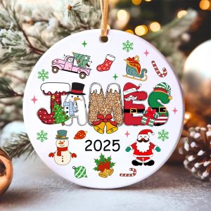 Custom Kids Christmas Ornament 2025 • Personalized Name Holiday Gift • Cute Santa, Snowman, Reindeer Xmas Tree Keepsake - Image 4