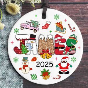 Custom Kids Christmas Ornament 2025 • Personalized Name Holiday Gift • Cute Santa, Snowman, Reindeer Xmas Tree Keepsake - Image 6