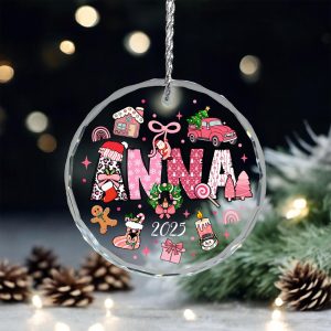 Custom Kids Christmas Ornament 2025 • Personalized Pink Holiday Keepsake • Cute Santa, Reindeer, Gingerbread Tree Gift - Image 3