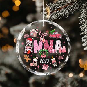 Custom Kids Christmas Ornament 2025 • Personalized Pink Holiday Keepsake • Cute Santa, Reindeer, Gingerbread Tree Gift - Image 9