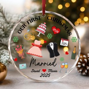 Custom Wedding Ornament 2025 – Our First Christmas Married Gift – Personalized Couple Keepsake – Bride & Groom Holiday Decoration - Image 1