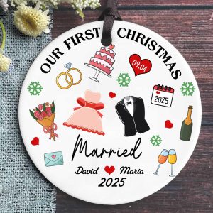Custom Wedding Ornament 2025 – Our First Christmas Married Gift – Personalized Couple Keepsake – Bride & Groom Holiday Decoration - Image 2