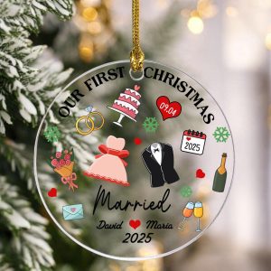Custom Wedding Ornament 2025 – Our First Christmas Married Gift – Personalized Couple Keepsake – Bride & Groom Holiday Decoration - Image 3