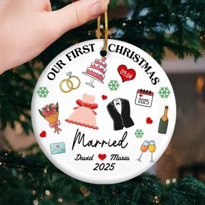 Custom Wedding Ornament 2025 – Our First Christmas Married Gift – Personalized Couple Keepsake – Bride & Groom Holiday Decoration - Image 5