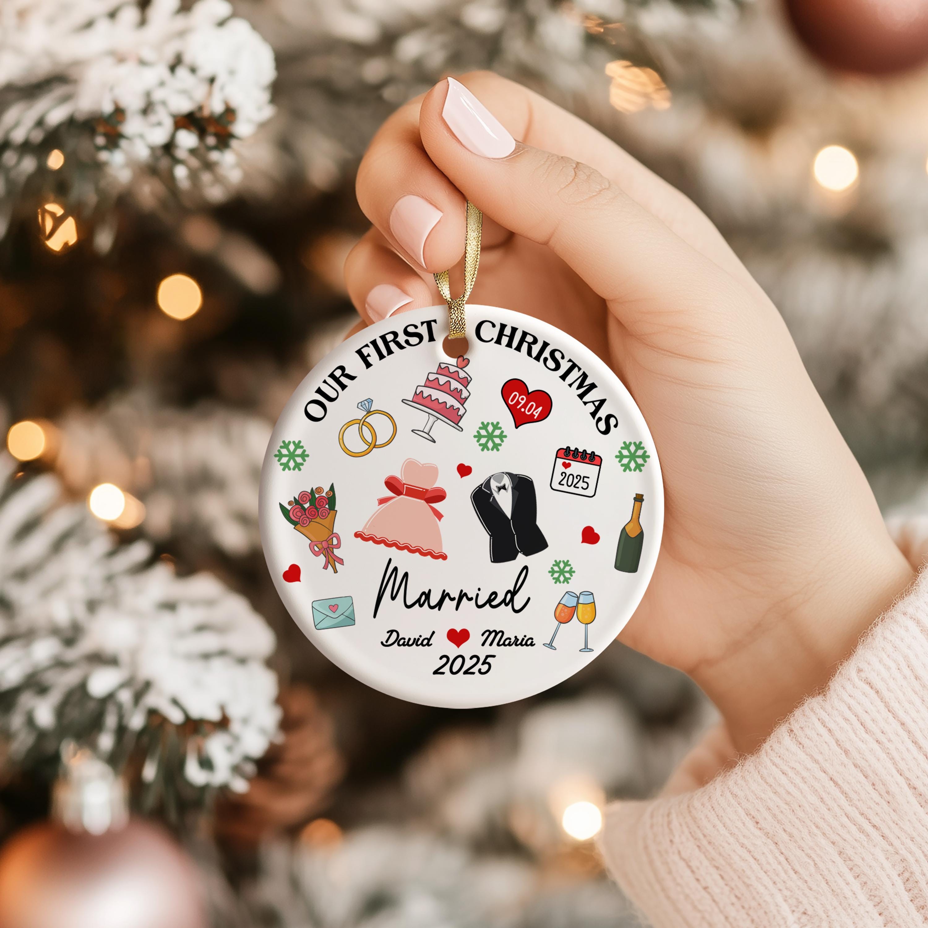 custom-wedding-ornament-2025-our-first-christmas-married-gift-personalized-couple-keepsake-bride-groom-holiday-decoration-6 Custom Wedding Ornament 2025 – Our First Christmas Married Gift – Personalized Couple Keepsake – Bride & Groom Holiday Decoration - Image 6
