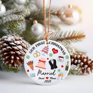 Custom Wedding Ornament 2025 – Our First Christmas Married Gift – Personalized Couple Keepsake – Bride & Groom Holiday Decoration - Image 8