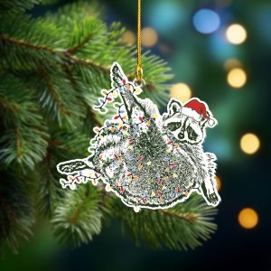 Feral Raccoon Ornament, Raccoon Santa Hat Christmas 2d Acrylic Ornament, Funny Raccoon Ornament, Raccoon Gift, Raccoon Christmas Ornament - Image 2