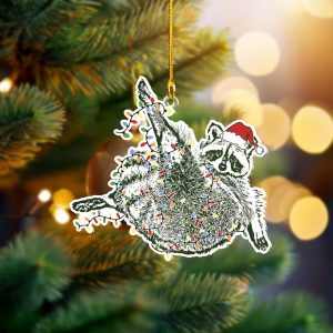Feral Raccoon Ornament, Raccoon Santa Hat Christmas 2d Acrylic Ornament, Funny Raccoon Ornament, Raccoon Gift, Raccoon Christmas Ornament - Image 3