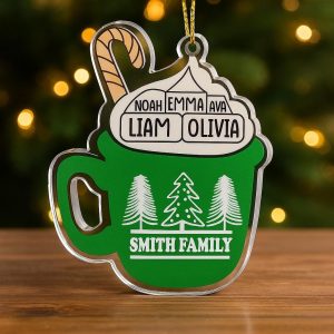 Hot Cocoa Family Christmas Ornament 2025 – Custom Name Holiday Mug Decoration – Cute Matching Cocoa Cup Gift – Personalized Family Keepsake - Image 2