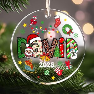 Kids Christmas Ornament 2025 • Personalized Name Holiday Keepsake • Custom Santa, Reindeer, Snowman Tree Decoration Gift - Image 1