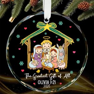 Nativity Christmas Ornament 2025, Personalized Religious Gift, Custom Name Baby Jesus Manger Scene, Christian Holiday Keepsake - Image 1