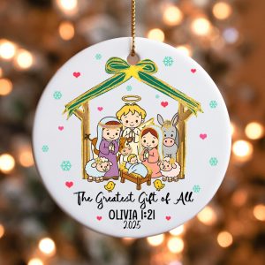 Nativity Christmas Ornament 2025, Personalized Religious Gift, Custom Name Baby Jesus Manger Scene, Christian Holiday Keepsake - Image 2