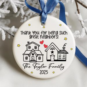 Neighbor Christmas Ornament 2025, Custom Family Name Holiday Keepsake, Great Neighbor Decoration, Personalized Thank You Gift - Image 1