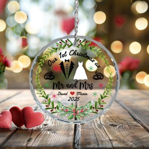 Our First Christmas as Mr Mrs Ornament 2025, Personalized Wedding Keepsake with Names, Newlywed Couple Gift, Custom Married Xmas Decoration - Image 3