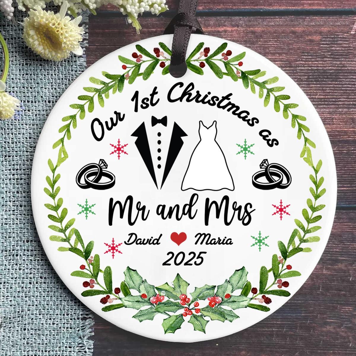 our-first-christmas-as-mr-mrs-ornament-2025-personalized-wedding-keepsake-with-names-newlywed-couple-gift-custom-married-xmas-decoration-4 Our First Christmas as Mr Mrs Ornament 2025, Personalized Wedding Keepsake with Names, Newlywed Couple Gift, Custom Married Xmas Decoration - Image 4