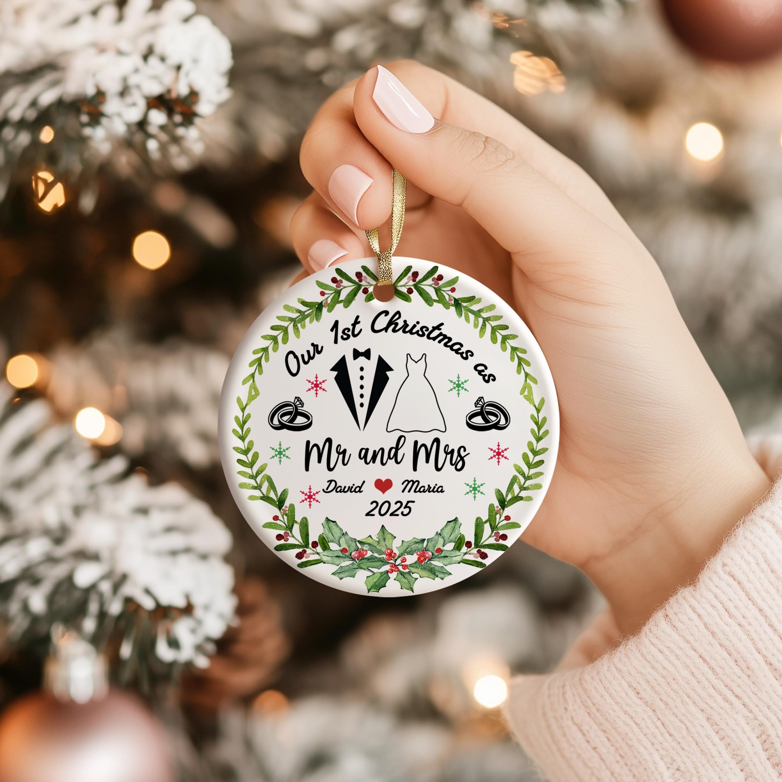 our-first-christmas-as-mr-mrs-ornament-2025-personalized-wedding-keepsake-with-names-newlywed-couple-gift-custom-married-xmas-decoration-5 Our First Christmas as Mr Mrs Ornament 2025, Personalized Wedding Keepsake with Names, Newlywed Couple Gift, Custom Married Xmas Decoration - Image 5