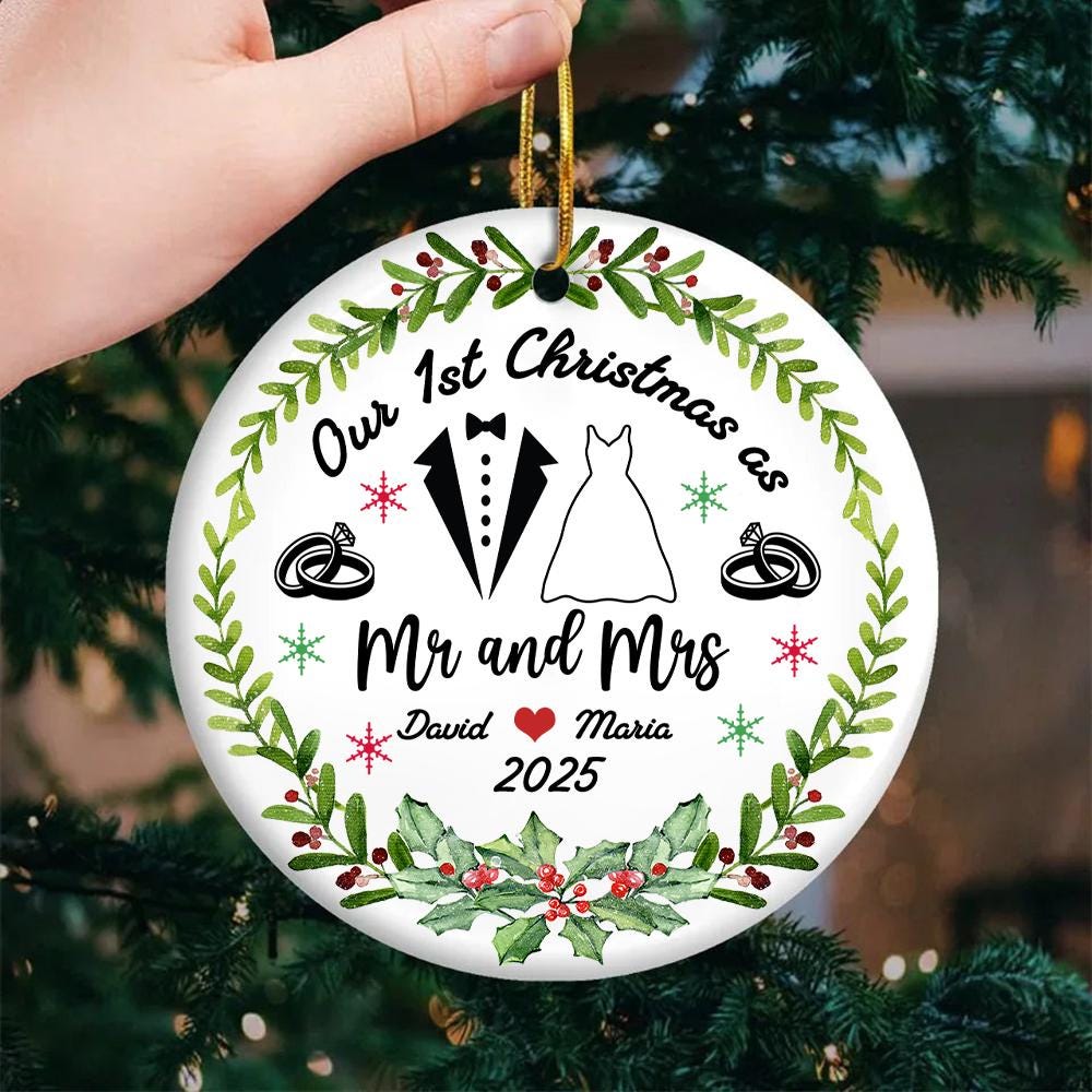 our-first-christmas-as-mr-mrs-ornament-2025-personalized-wedding-keepsake-with-names-newlywed-couple-gift-custom-married-xmas-decoration-7 Our First Christmas as Mr Mrs Ornament 2025, Personalized Wedding Keepsake with Names, Newlywed Couple Gift, Custom Married Xmas Decoration - Image 7