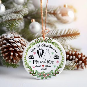 Our First Christmas as Mr Mrs Ornament 2025, Personalized Wedding Keepsake with Names, Newlywed Couple Gift, Custom Married Xmas Decoration - Image 8