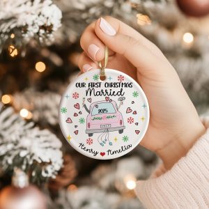 Our First Christmas Married Ornament 2025, Custom Just Married Gift for Couple, Personalized Newlywed Keepsake, Wedding Car Christmas Decor - Image 10