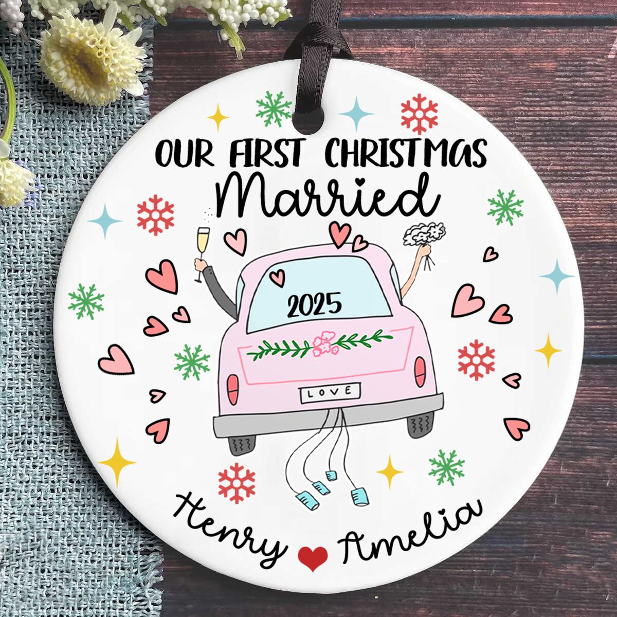 our-first-christmas-married-ornament-2025-custom-just-married-gift-for-couple-personalized-newlywed-keepsake-wedding-car-christmas-decor-2 Our First Christmas Married Ornament 2025, Custom Just Married Gift for Couple, Personalized Newlywed Keepsake, Wedding Car Christmas Decor - Image 2