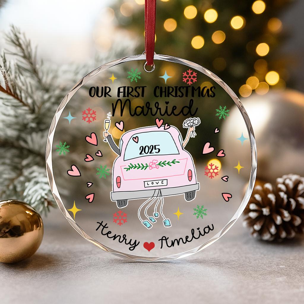 our-first-christmas-married-ornament-2025-custom-just-married-gift-for-couple-personalized-newlywed-keepsake-wedding-car-christmas-decor-6 Our First Christmas Married Ornament 2025, Custom Just Married Gift for Couple, Personalized Newlywed Keepsake, Wedding Car Christmas Decor - Image 6