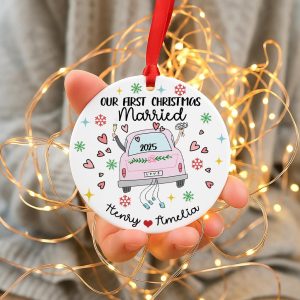 Our First Christmas Married Ornament 2025, Custom Just Married Gift for Couple, Personalized Newlywed Keepsake, Wedding Car Christmas Decor - Image 8