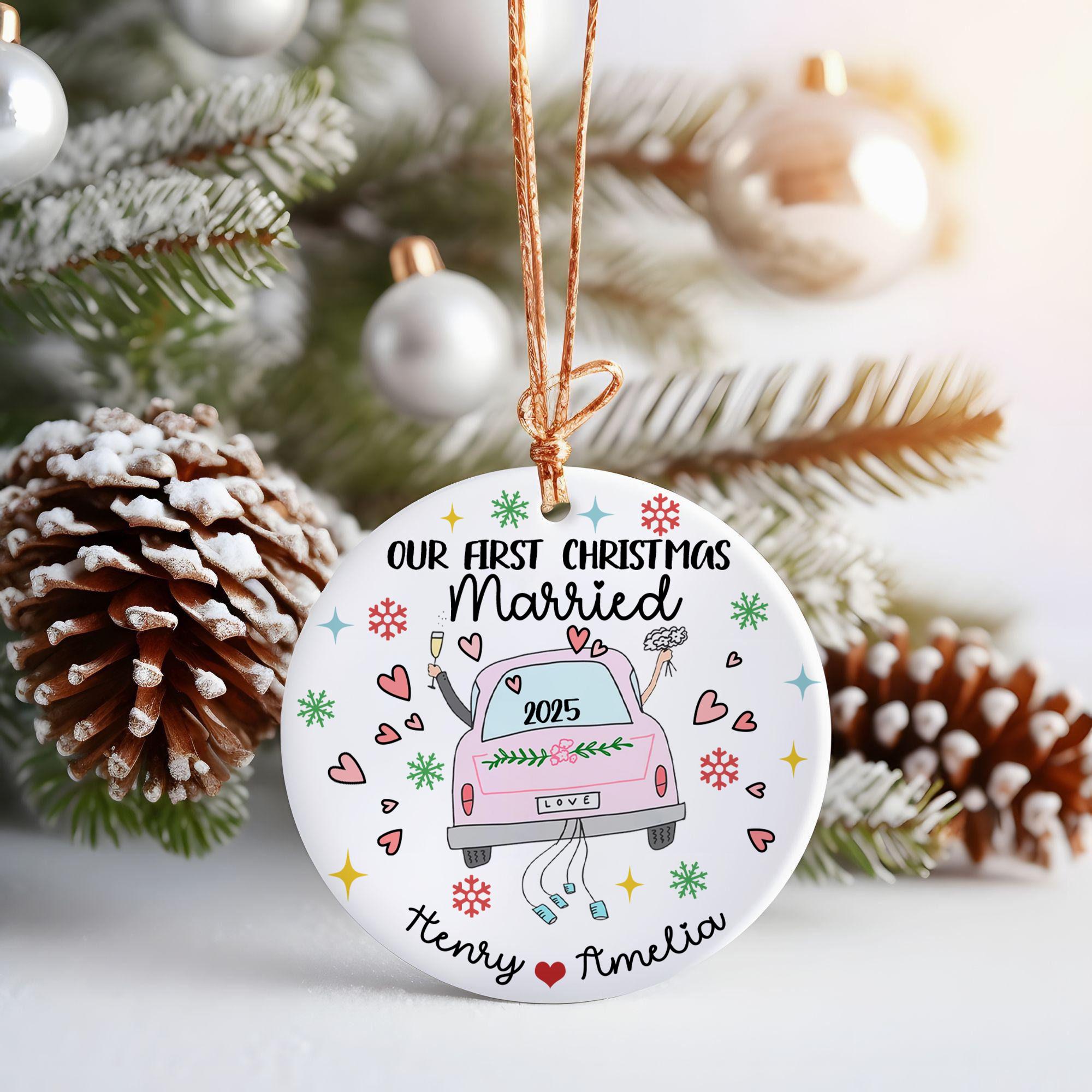 our-first-christmas-married-ornament-2025-custom-just-married-gift-for-couple-personalized-newlywed-keepsake-wedding-car-christmas-decor-9 Our First Christmas Married Ornament 2025, Custom Just Married Gift for Couple, Personalized Newlywed Keepsake, Wedding Car Christmas Decor - Image 9