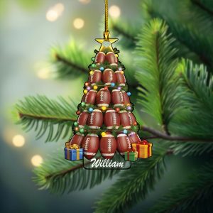 Pack 5 Personalized Football Ball Christmas Tree Ornament, Gift For Coach, Football Tree Keepsake, Team Spirit Gift, Football Ball 2D Flat Ornament - Image 1
