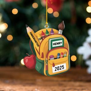 Pack 5 Personalized Kid School Backpack Ornament, Custom Keepsake for Student, Class of 2025, Gift for Students School Bag Christmas Decoration - Image 3