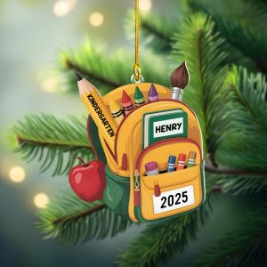 Pack 5 Personalized Kid School Backpack Ornament, Custom Keepsake for Student, Class of 2025, Gift for Students School Bag Christmas Decoration - Image 4