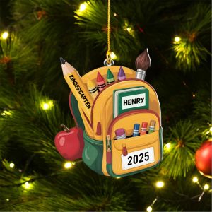 Pack 5 Personalized Kid School Backpack Ornament, Custom Keepsake for Student, Class of 2025, Gift for Students School Bag Christmas Decoration - Image 5