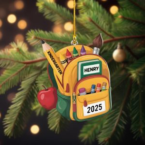 Pack 5 Personalized Kid School Backpack Ornament, Custom Keepsake for Student, Class of 2025, Gift for Students School Bag Christmas Decoration - Image 8