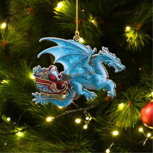 Pack 5 Personalized Santa Riding A Dragon Christmas Ornament, Dragon Christmas Ornaments, Santa Lover Gift, Christmas Home Decor, Gift For Her - Image 1