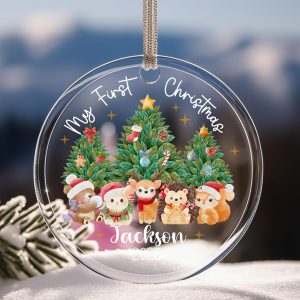 Personalized Baby’s First Christmas Ornament 2025, Custom Woodland Animal Keepsake, Newborn Name Holiday Tree Decoration - Image 3