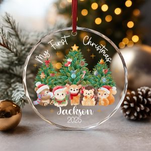 Personalized Baby’s First Christmas Ornament 2025, Custom Woodland Animal Keepsake, Newborn Name Holiday Tree Decoration - Image 5